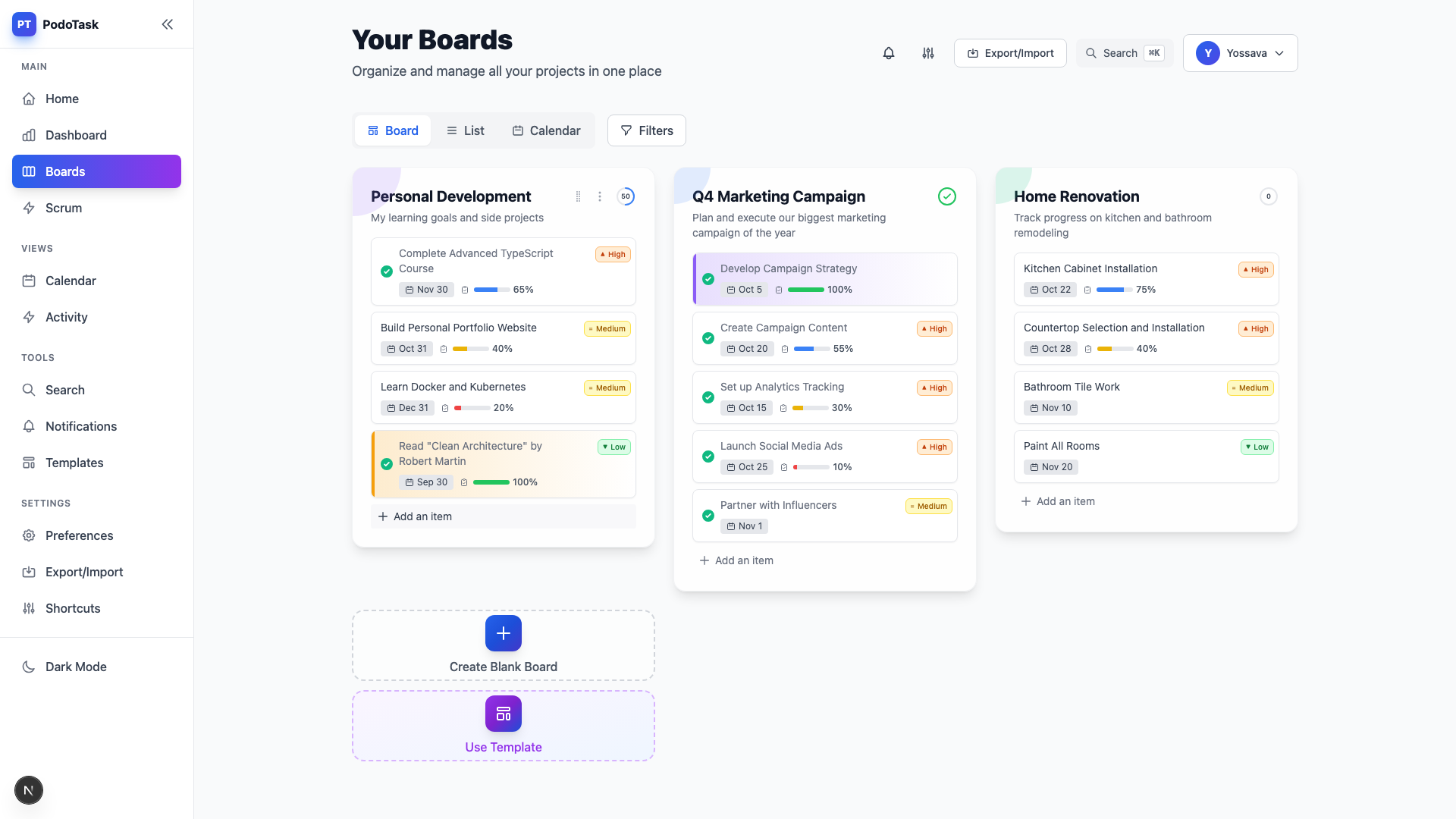 Personal Boards - Kanban task management