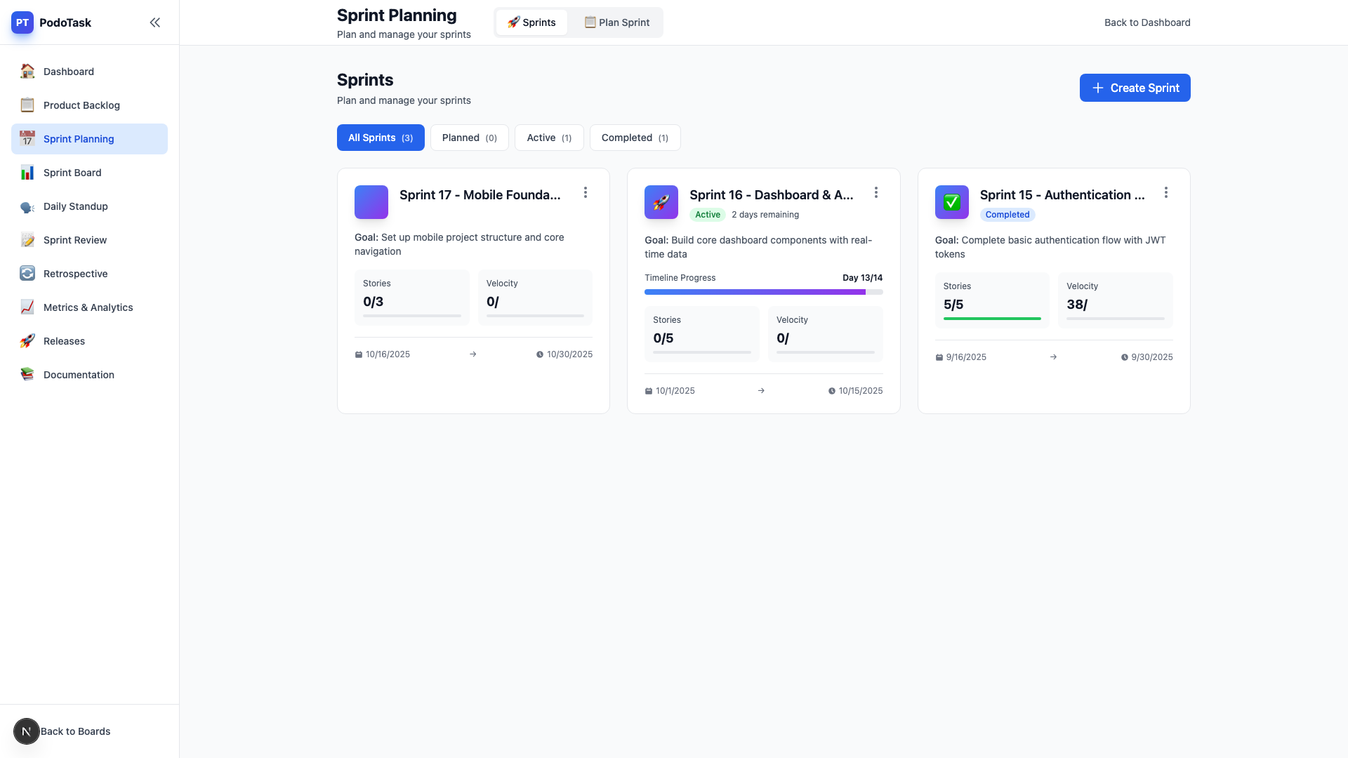 Sprint planning with capacity management